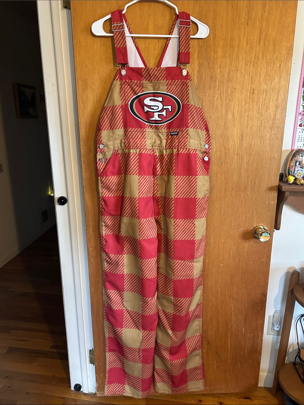 San Francisco 49ers Plaid Overalls - Red & Gold
